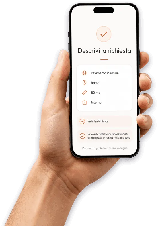mockup di un cellulare con esempio richiesta servizio resina