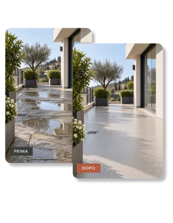 pavimento in resina terrazzo con dislivelli